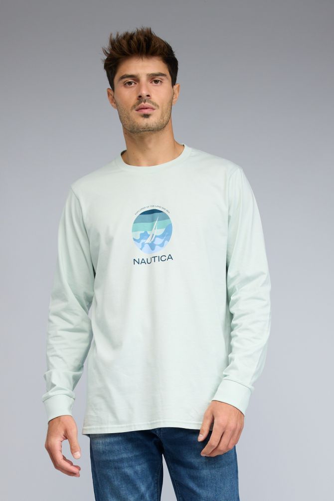 טי שירט ארוכה עם הדפס Nautica לגברים