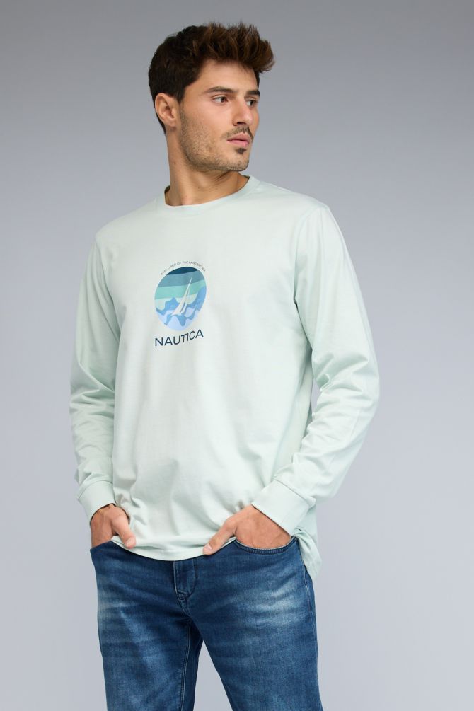 טי שירט ארוכה עם הדפס Nautica לגברים
