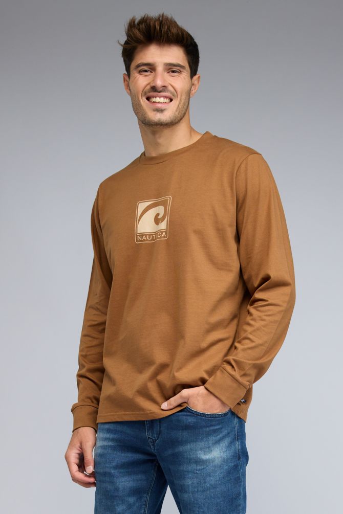 טי שירט ארוכה עם הדפס Nautica לגברים