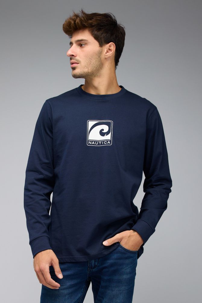 טי שירט ארוכה עם הדפס Nautica לגברים