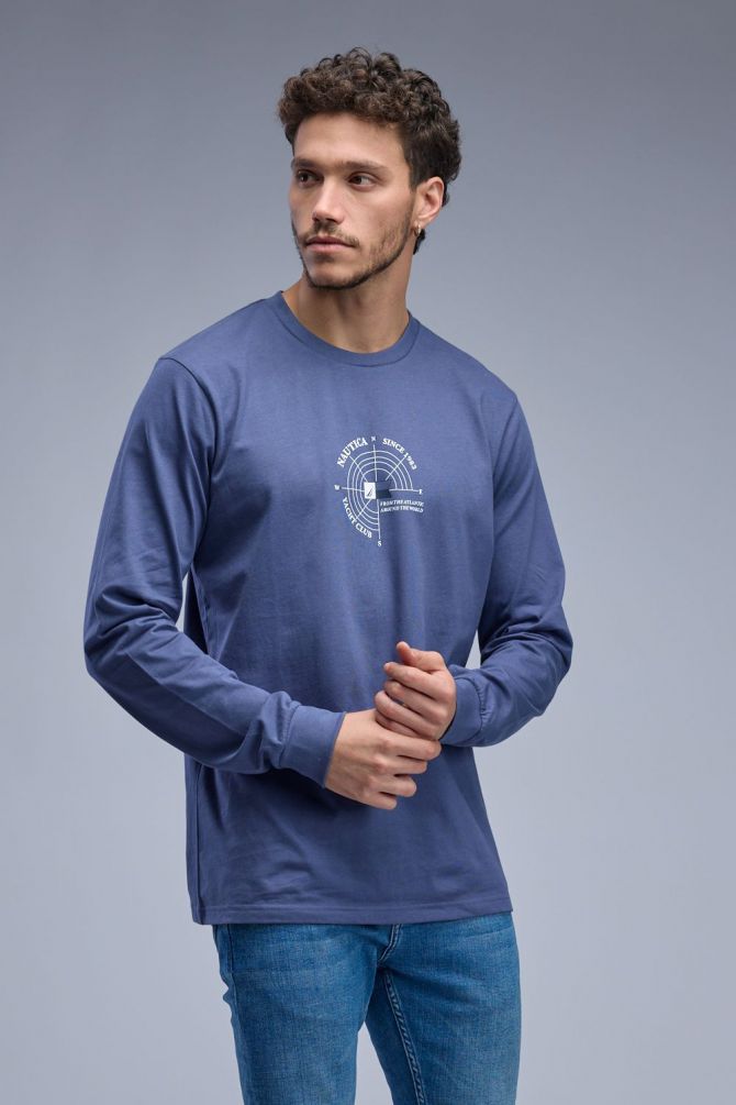 טי שירט ארוכה עם הדפס Nautica לגברים