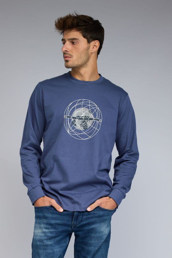 טי שירט Nautica לגברים עם שרוולים ארוכים והדפס