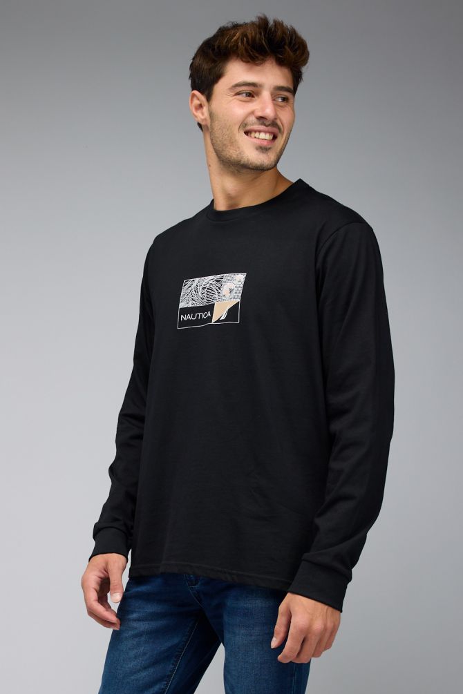 טי שירט ארוכה עם הדפס Nautica לגברים