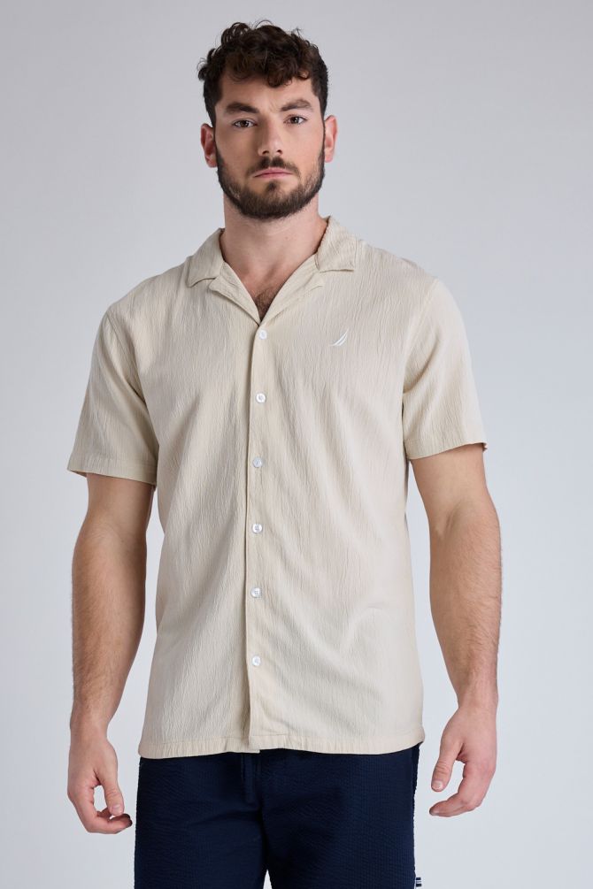 חולצת Nautica מכופתרת עם טקסטורה לגברים