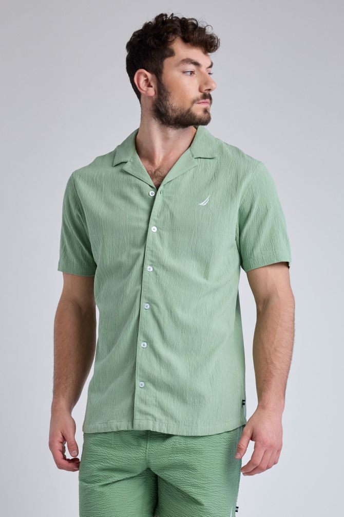 חולצת Nautica מכופתרת עם טקסטורה לגברים