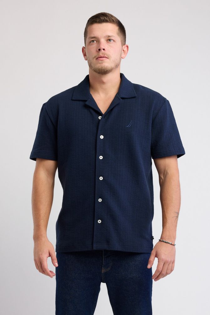 חולצת Nautica מכופתרת עם טקסטורה לגברים