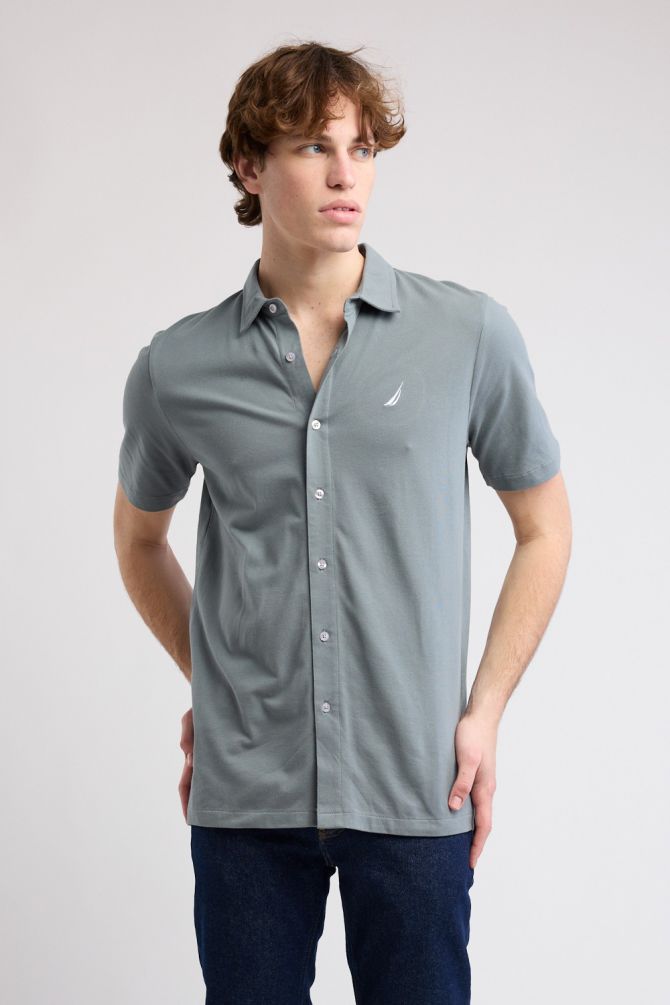 חולצה מכופתרת קצרה עם לוגו Nautica לגברים