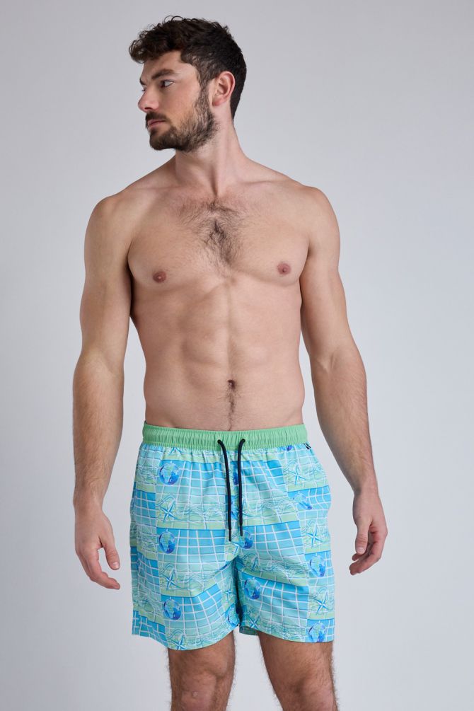 מכנסי בגד ים Nautica לגברים עם דוגמא קיצית