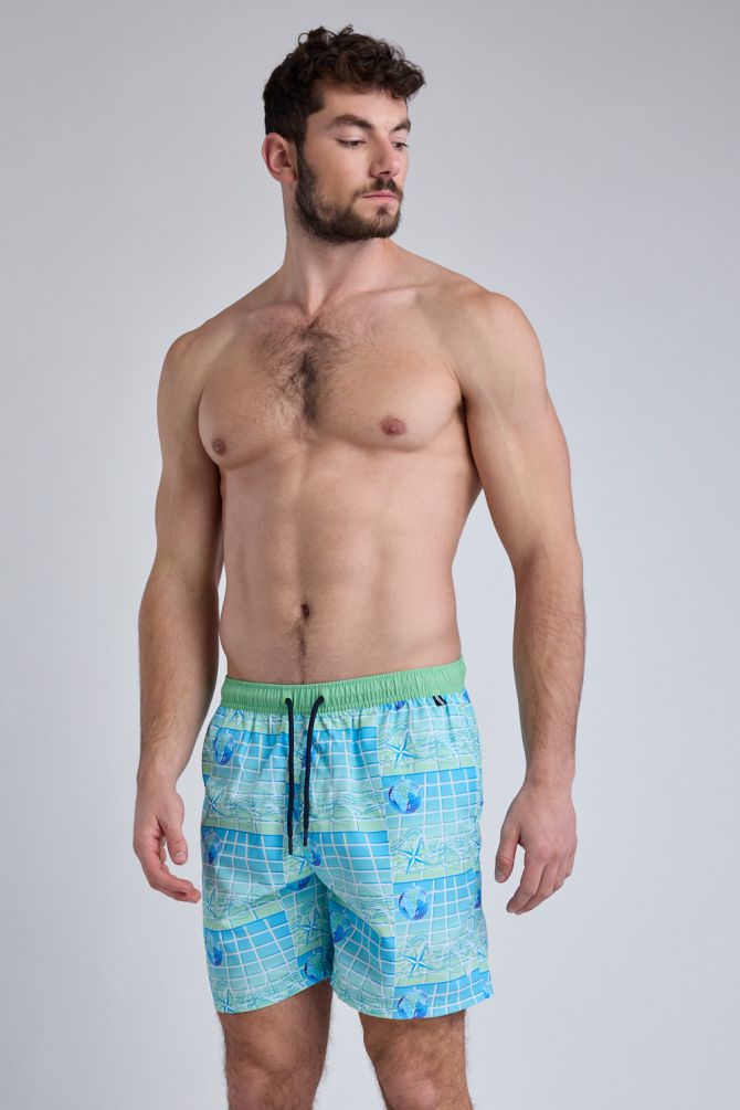 מכנסי בגד ים Nautica לגברים עם דוגמא קיצית