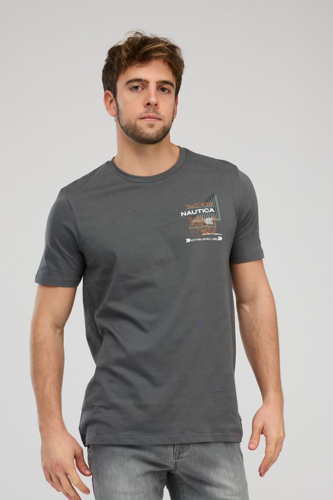 טי שירט קצרה לגברים עם צווארון עגול