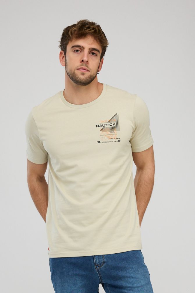 טי שירט קצרה לגברים עם צווארון עגול