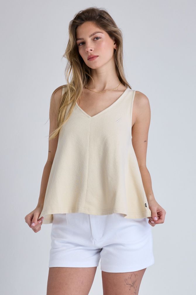 גופייה ארוגה עם צווארון V ולוגו Nautica לנשים