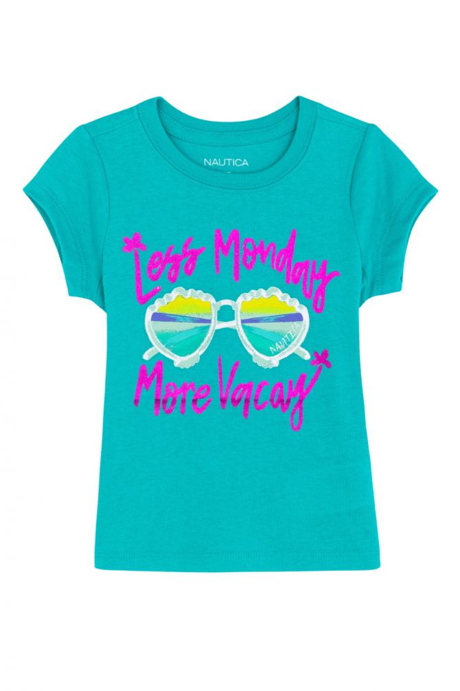 טי שירט עם הדפס LESS MONDAY MORE VACAY לקטנטנות (2T-4T)