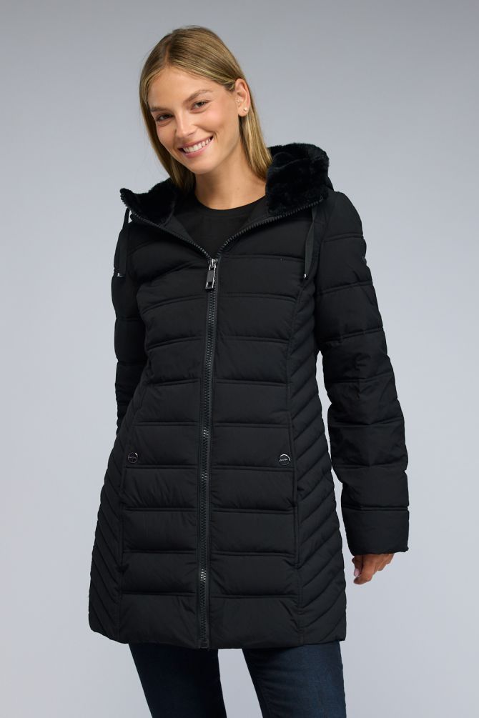 מעיל פוך Nautica ארוך עם וקפוצ’ון לנשים