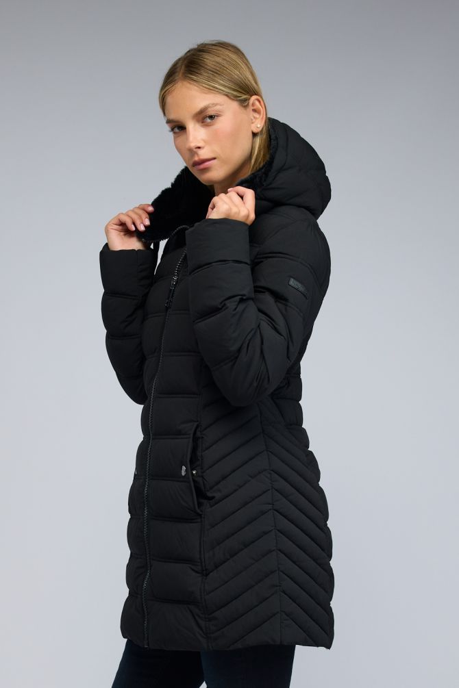 מעיל פוך Nautica ארוך עם וקפוצ’ון לנשים