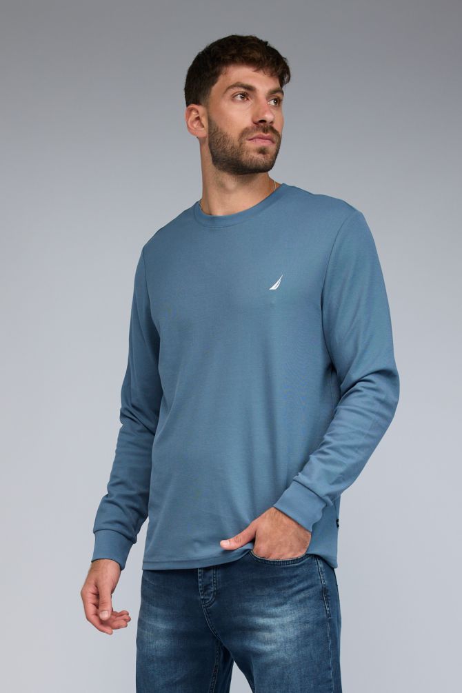 טי שירט ארוכה עם לוגו Nautica רקום לגברים