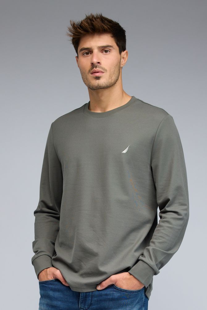 טי שירט ארוכה עם לוגו Nautica רקום לגברים