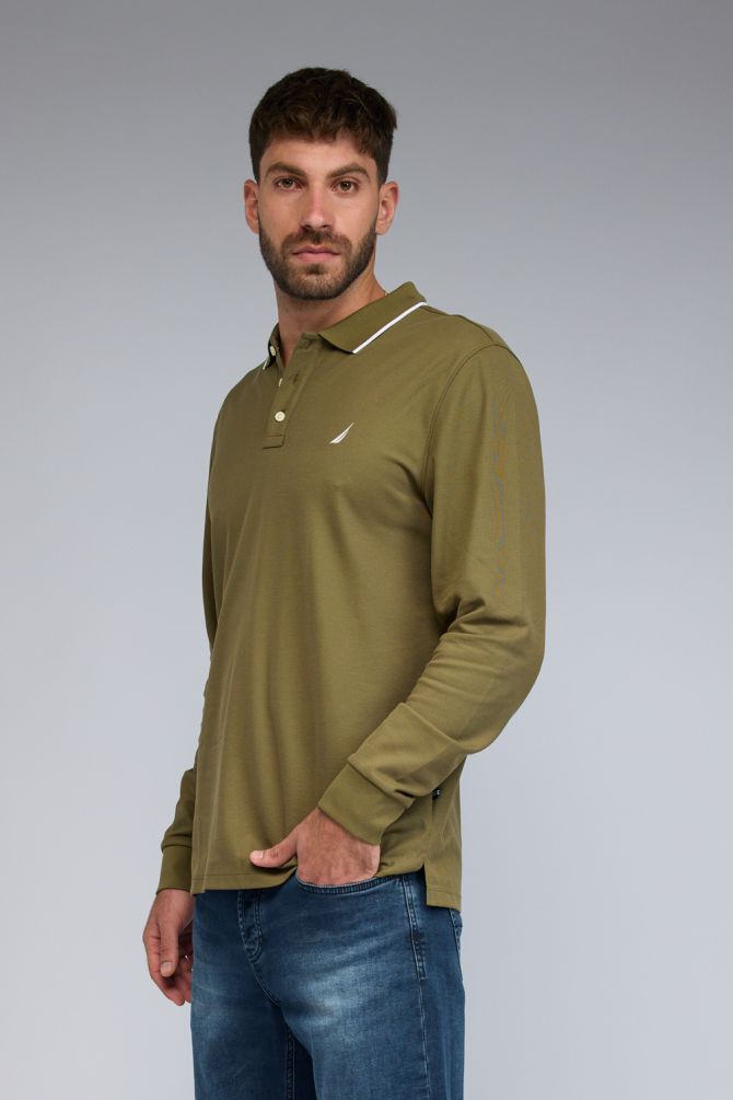 חולצת פולו Nautica ארוכה עם צווארון מעוטר לגברים