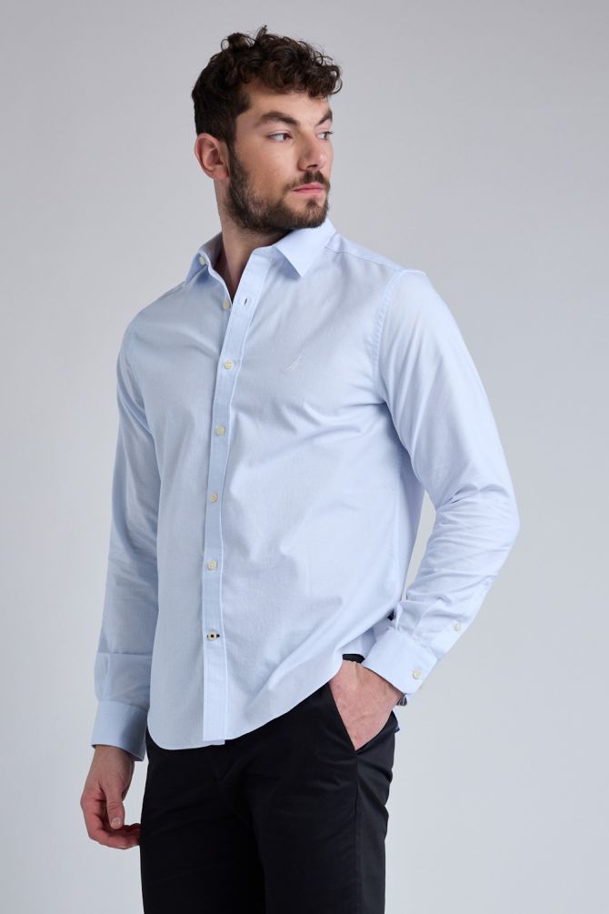 חולצה מכופתרת עם שרוולים ארוכים ולוגו Nautica רקום