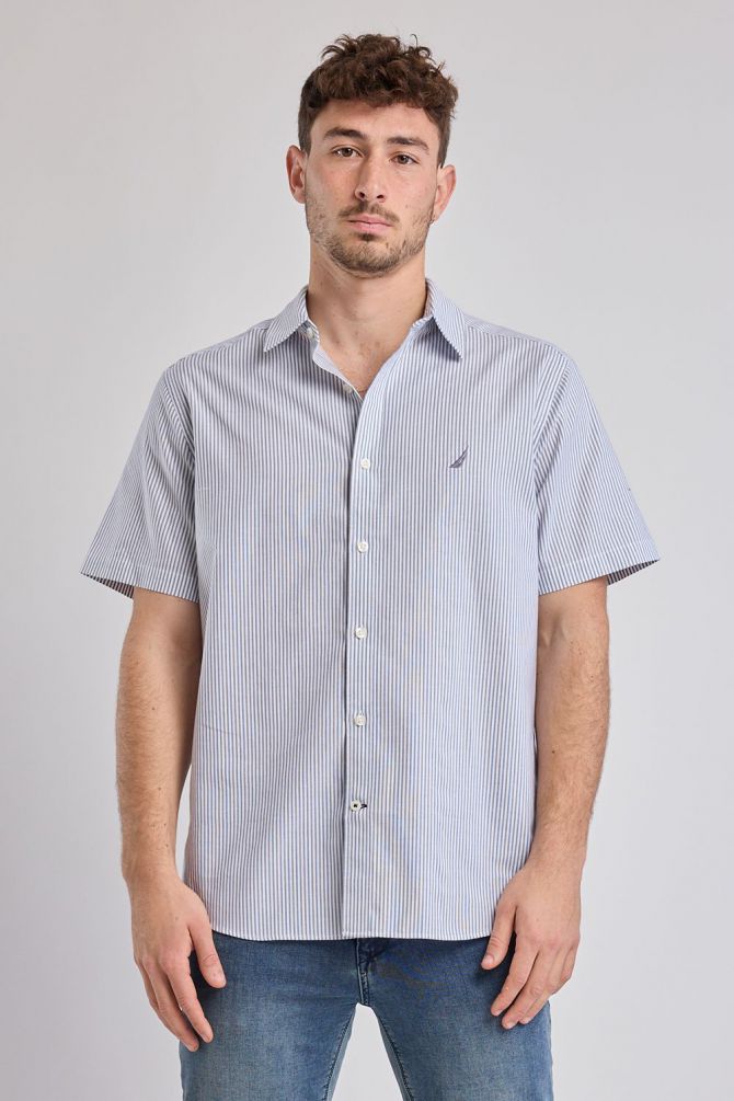 חולצה מכופתרת פסים עם שרוולים קצרים ולוגו Nautica רקום