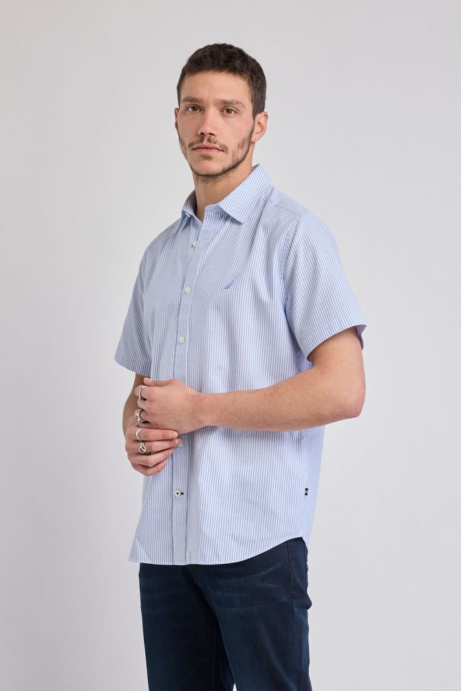 חולצה מכופתרת פסים עם שרוולים קצרים ולוגו Nautica רקום