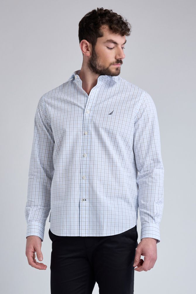 חולצת משבצות מכופתרת עם שרוולים ארוכים Nautica לגברים