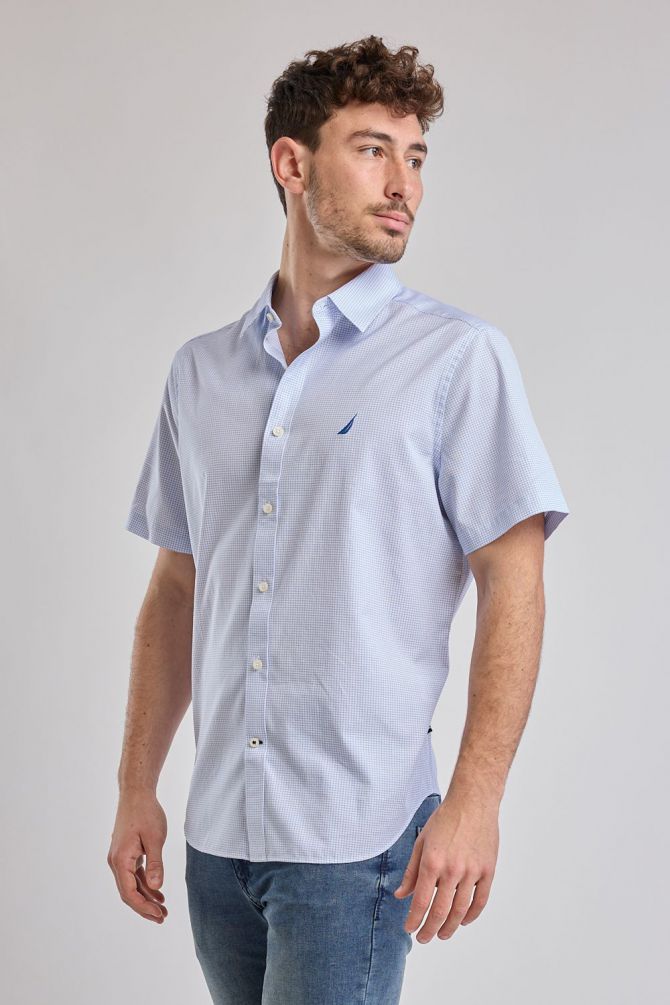 חולצת משבצות מכופתרת עם שרוולים קצרים Nautica לגברים