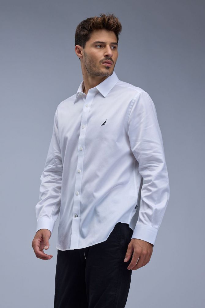 חולצה מכופתרת עם שרוולים ארוכים ולוגו Nautica לגברים