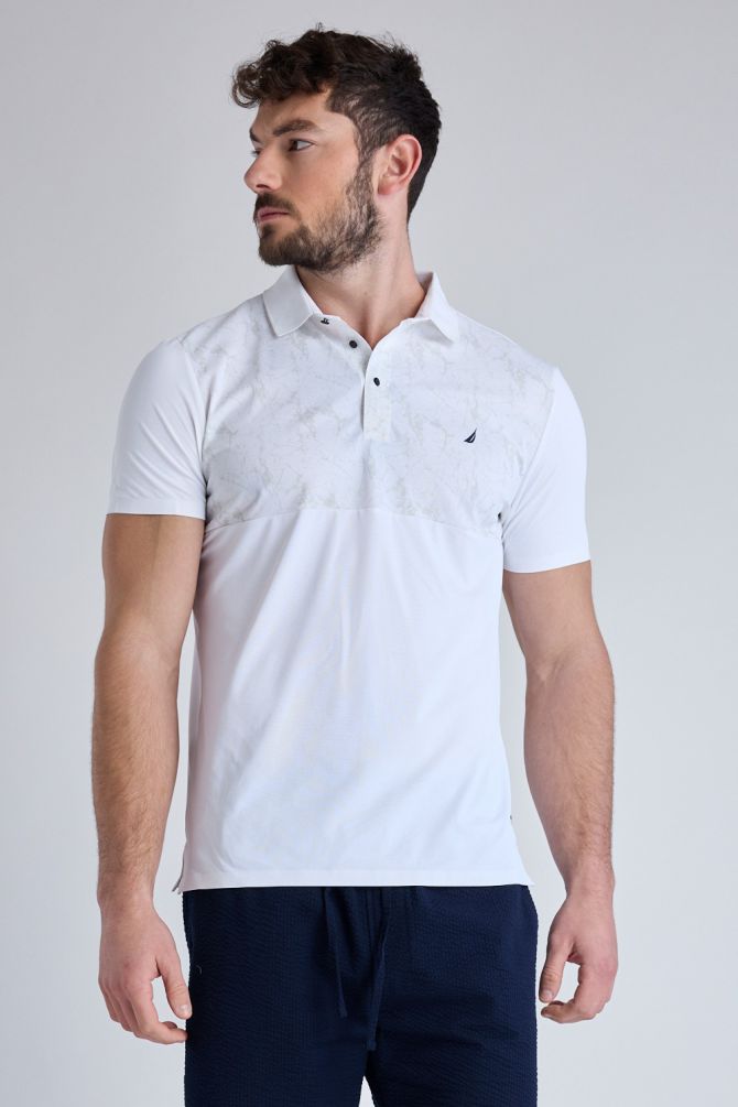 חולצת פולו Nautica קצרה עם דוגמא ולוגו לגברים