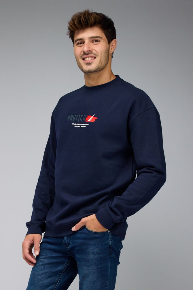 סווטשירט Nautica לגברים עם הדפס דו צדדי