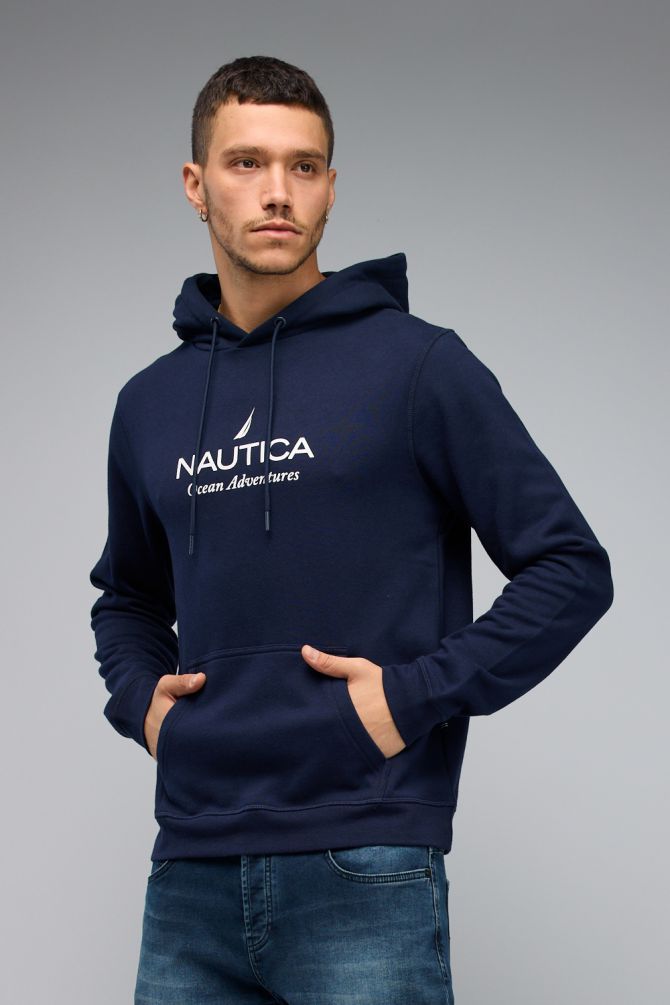 סווטשירט Nautica לגברים עם לוגו וקפוצ’ון