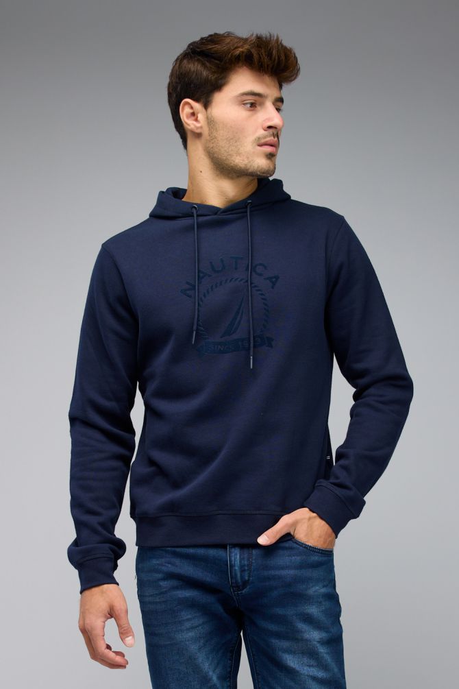 סווטשירט Nautica לגברים עם לוגו וקפוצ’ון