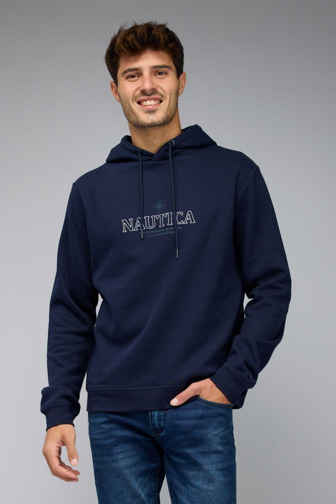 סווטשירט Nautica לגברים עם לוגו רקום וקפוצ’ון