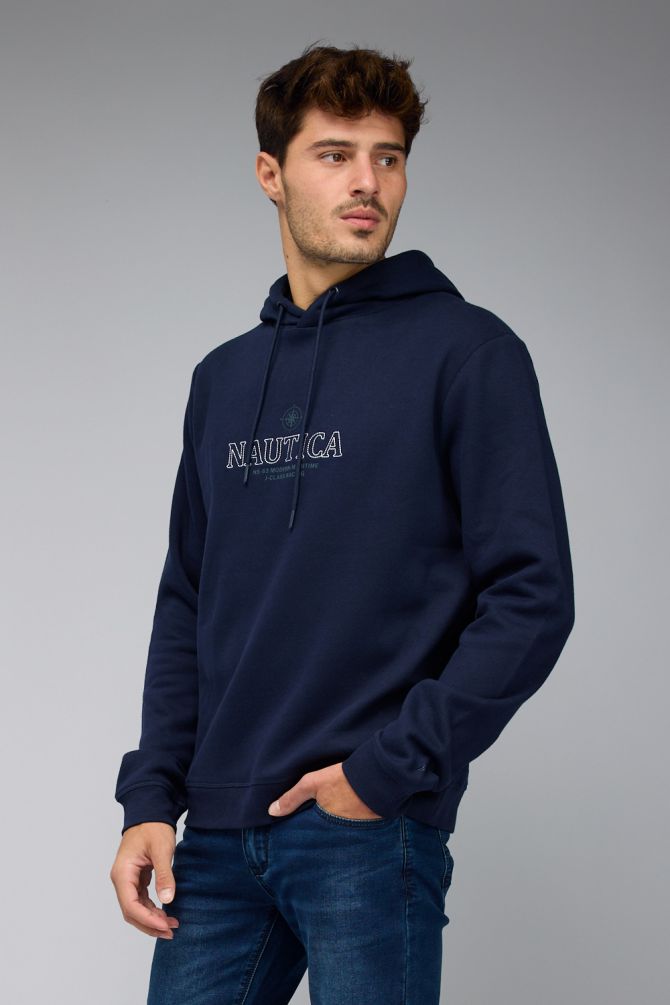 סווטשירט Nautica לגברים עם לוגו רקום וקפוצ’ון