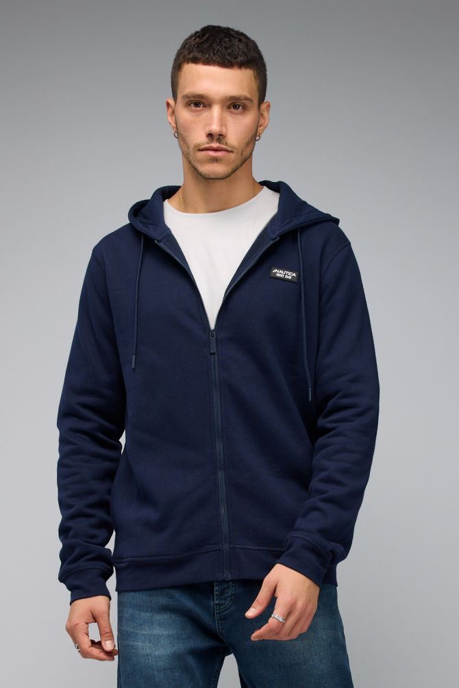 סווטשירט Nautica לגברים עם רוכסן ותווית לוגו