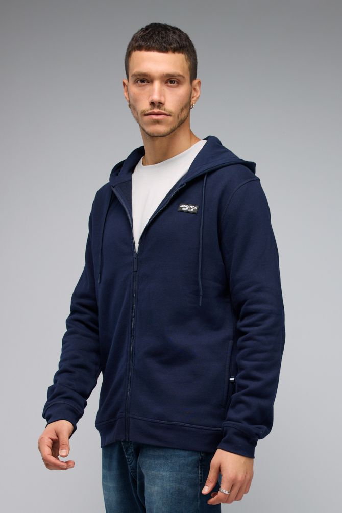 סווטשירט Nautica לגברים עם רוכסן ותווית לוגו