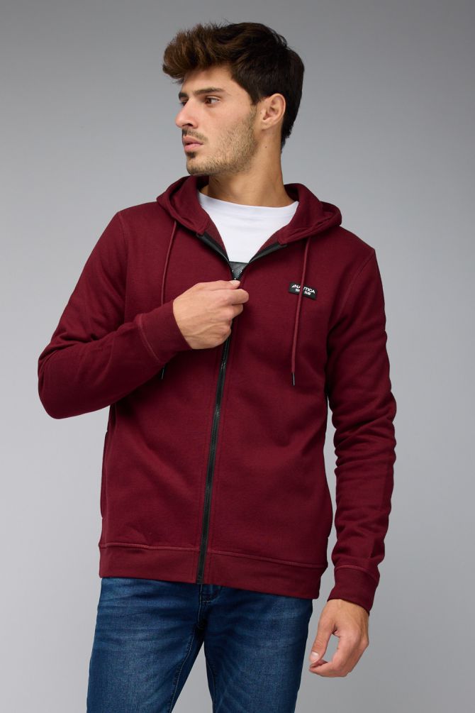 סווטשירט Nautica לגברים עם רוכסן ותווית לוגו