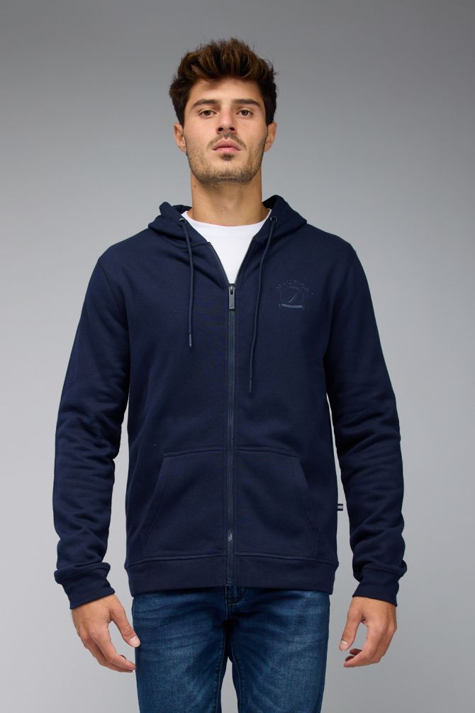 סווטשירט Nautica לגברים עם רוכסן ורקמת לוגו