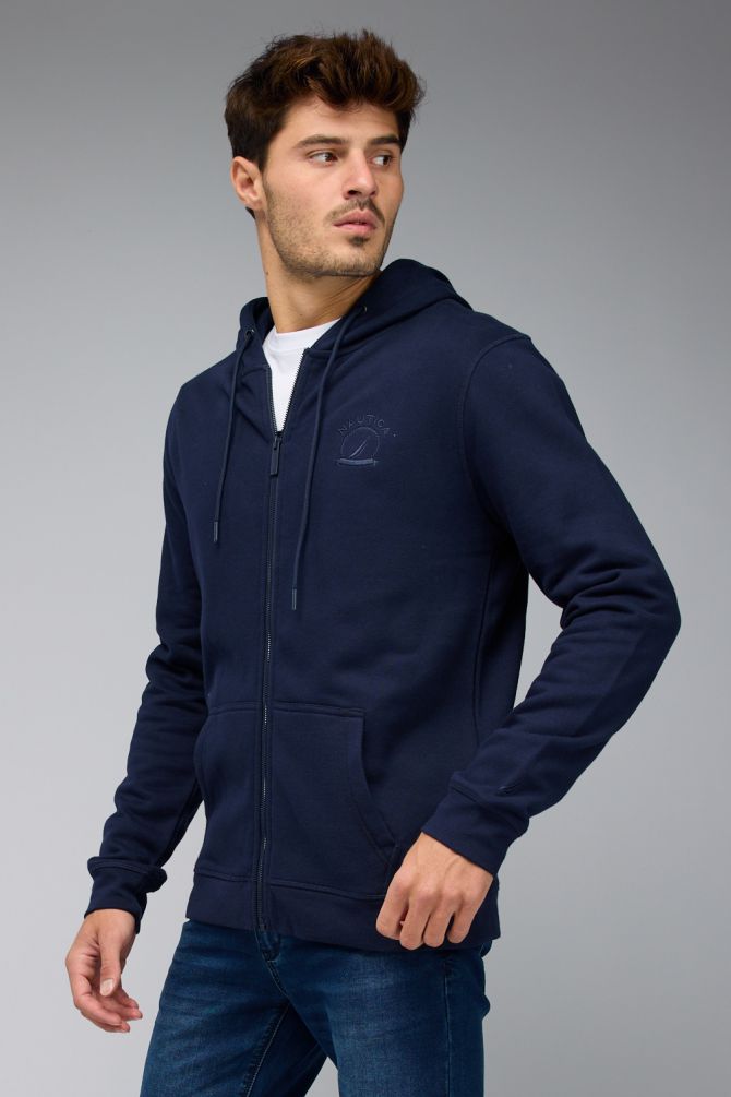 סווטשירט Nautica לגברים עם רוכסן ורקמת לוגו