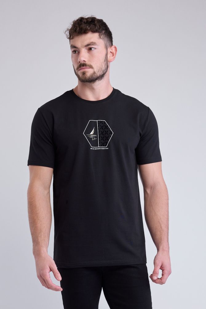 טי שירט עם שרוולים קצרים והדפס Nautica לגברים