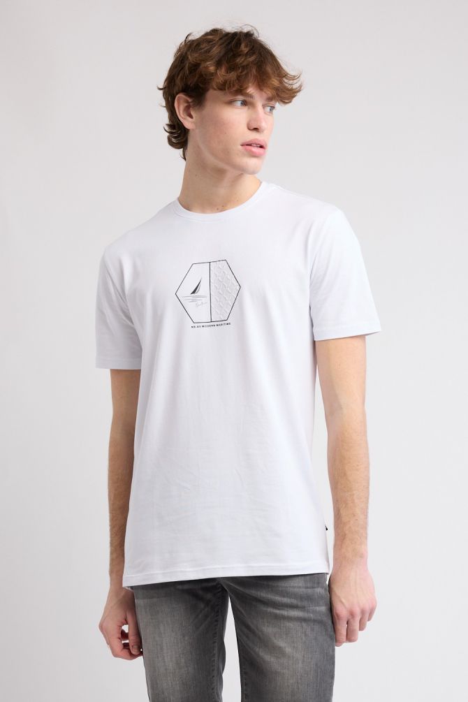 טי שירט עם שרוולים קצרים והדפס Nautica לגברים