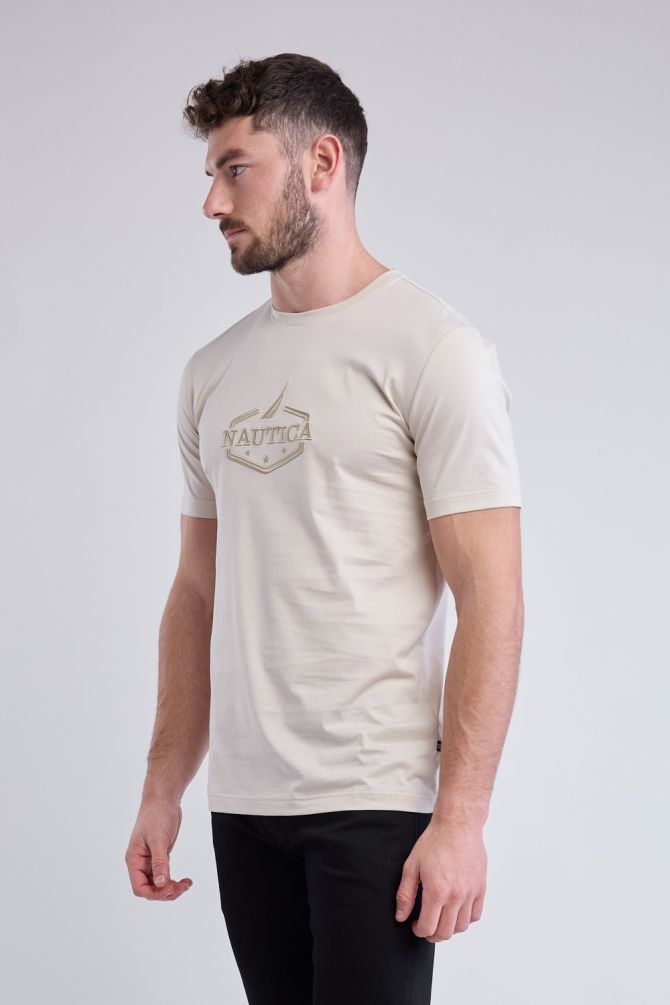 טי שירט עם שרוולים קצרים וכיתוב Nautica תלת ממדי לגברים
