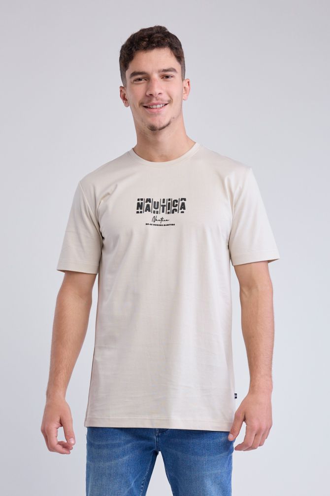 טי שירט עם שרוולים קצרים והדפס Nautica לגברים