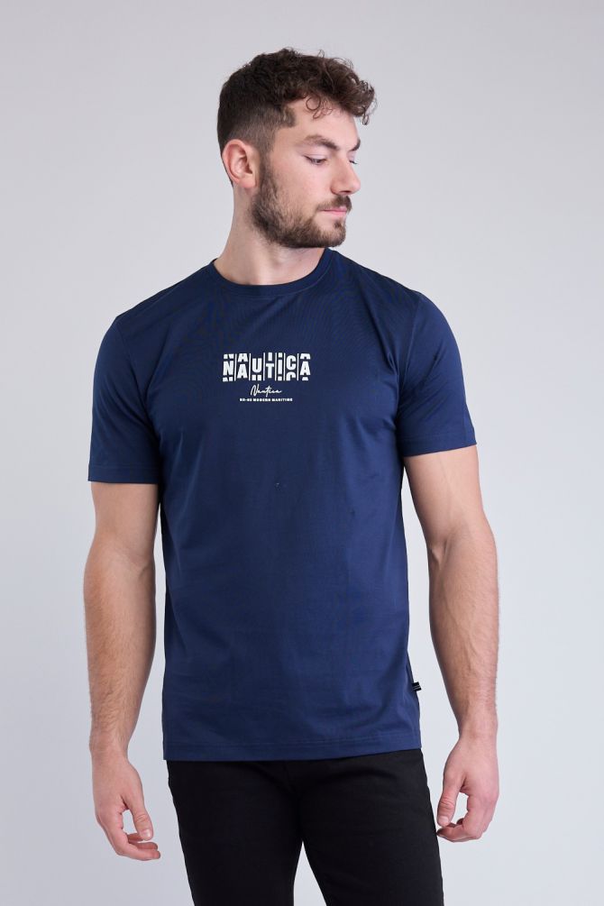 טי שירט עם שרוולים קצרים והדפס Nautica לגברים