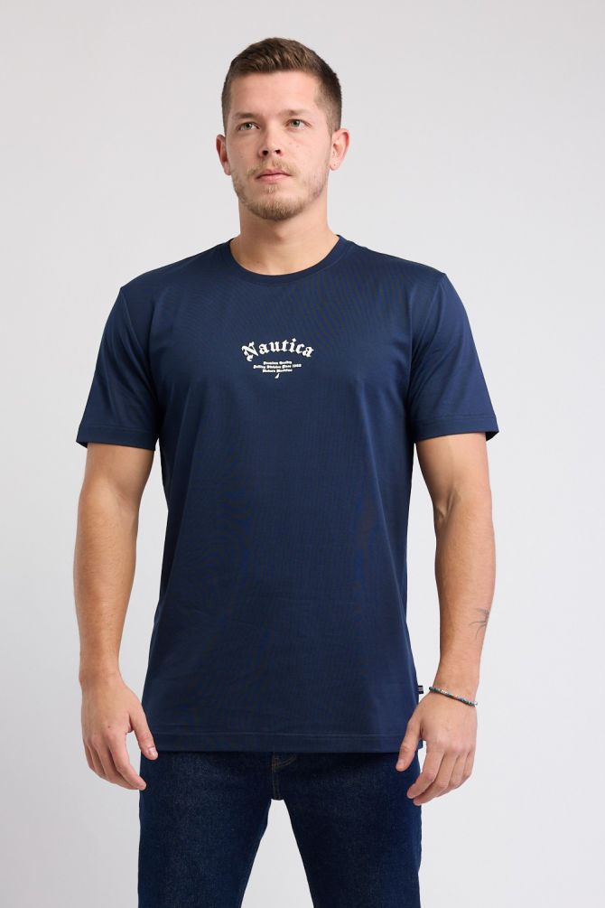 טי שירט עם שרוולים קצרים והדפס Nautica לגברים