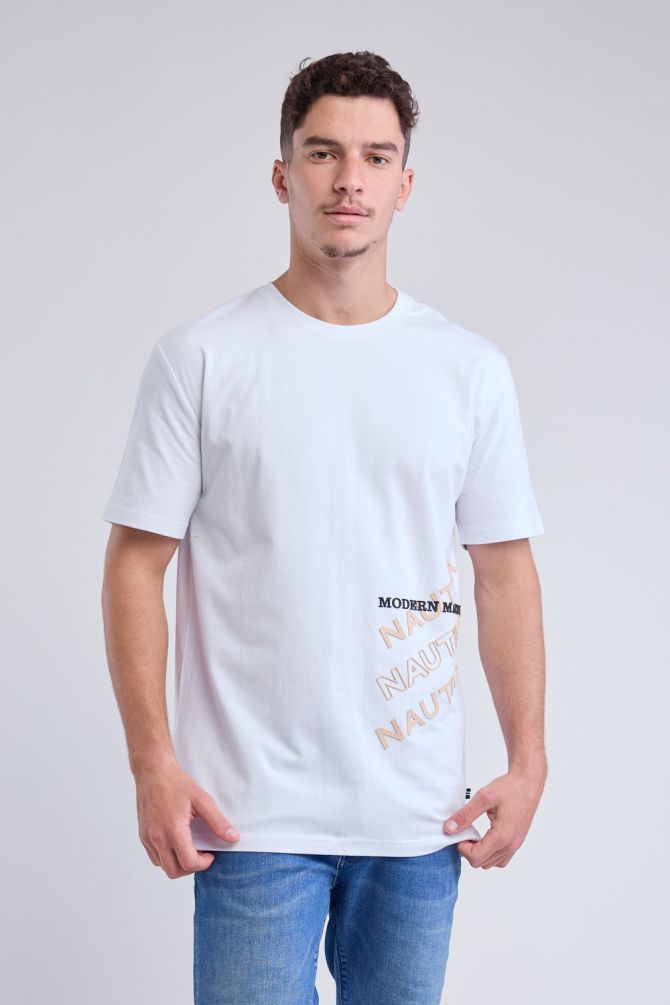 טי שירט קצרה עם הדפס לוגו Nautica גדול לגברים