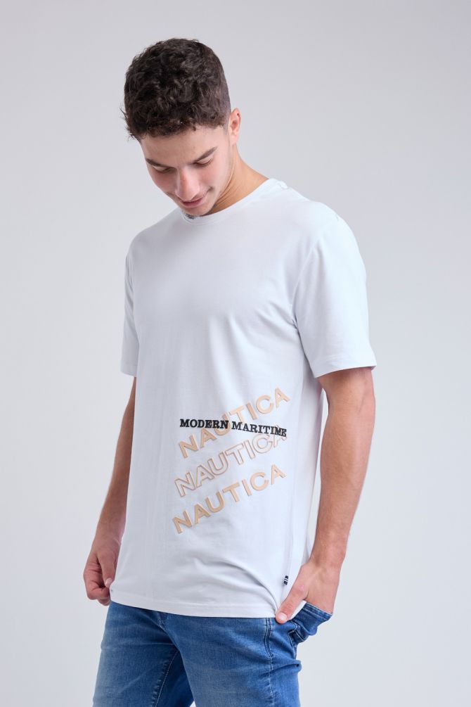 טי שירט קצרה עם הדפס לוגו Nautica גדול לגברים