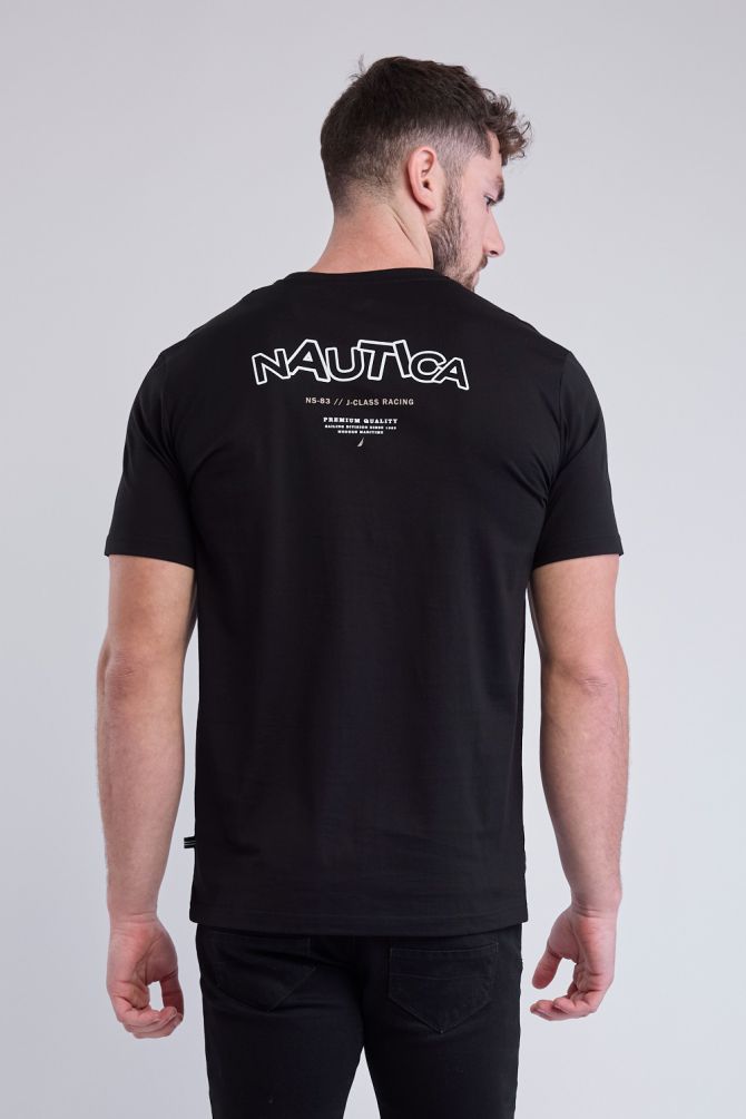 טי שירט עם שרוולים קצרים והדפס Nautica בגב לגברים