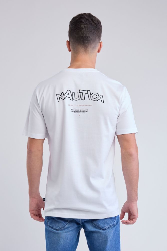 טי שירט עם שרוולים קצרים והדפס Nautica בגב לגברים