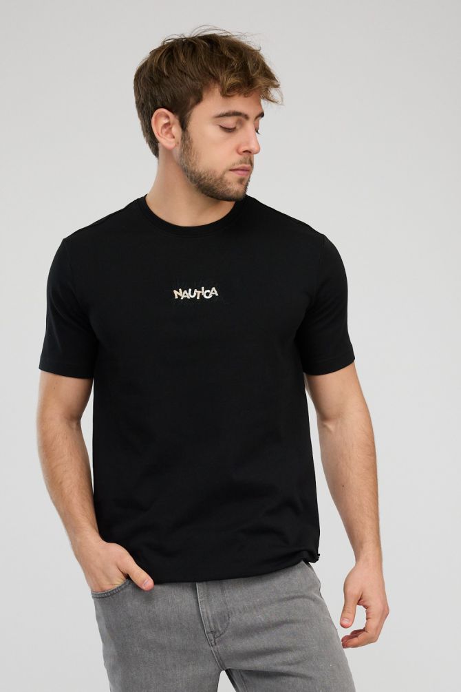 טי שירט קצרה לגברים עם צווארון עגול